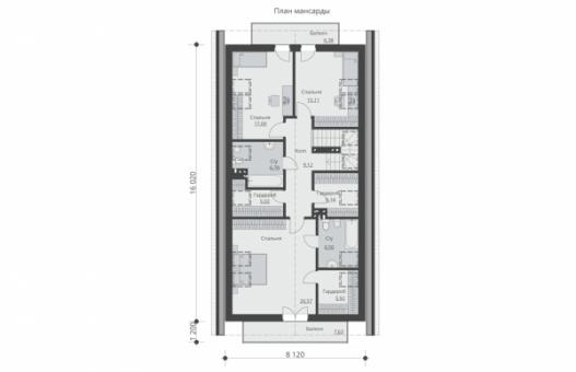 Дом с подвалом, мансардой, террасой и балконами